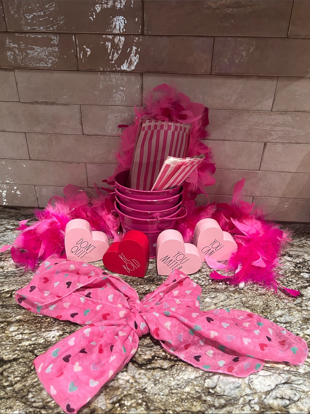 Rae Dunn Hot Pink Heart Party Décor Set